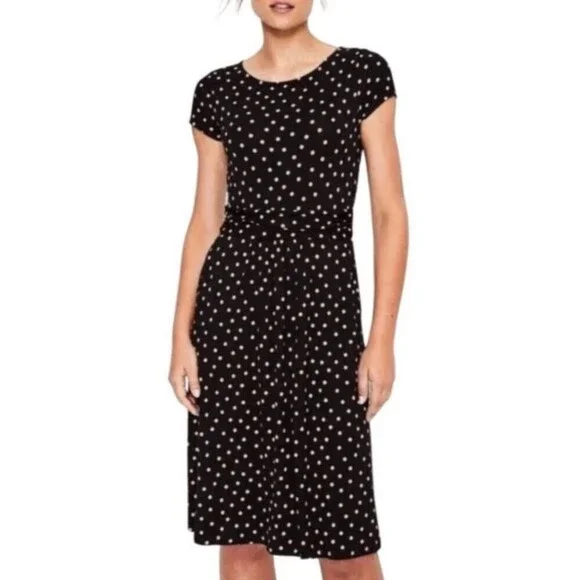 Boden Amelie Jersey Dress Polka Dot Black Pink Sz 10 petite 10P Office casual - Picture 2 of 11
